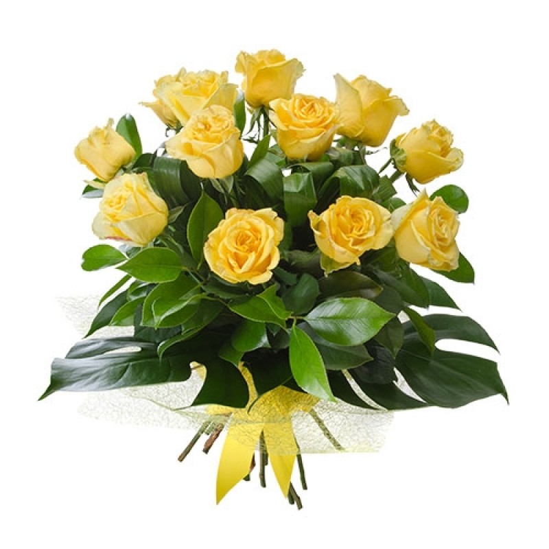 12 Long Stem Pink Yellow in Bouquet Perth | 12 Yellow Roses Perth Delivery