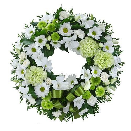 White & Green Funeral Wreath perth Funeral Flowers Perth