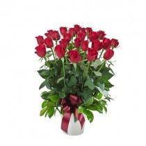 Valentine's Day 2 Dozen Long Stem Red Roses in Ceramic Vase