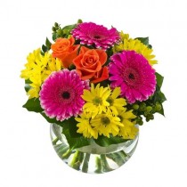 Bright Bouquet in Glass Fish Bowl