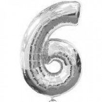 Large Number 6 Silver Megaloon Balloon
