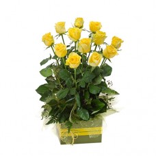 Valentine's Day Box Arrangement of 12 Long Stem Yellow Roses