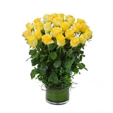 Valentine's Day 2 Dozen Long Stem Yellow Roses in Glass Vase