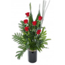 Valentine's Day 6 Long Stem Red Roses in Ceramic Vase