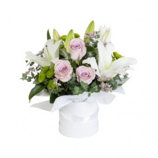 Flowers in a Hat Box - Purple & Whites